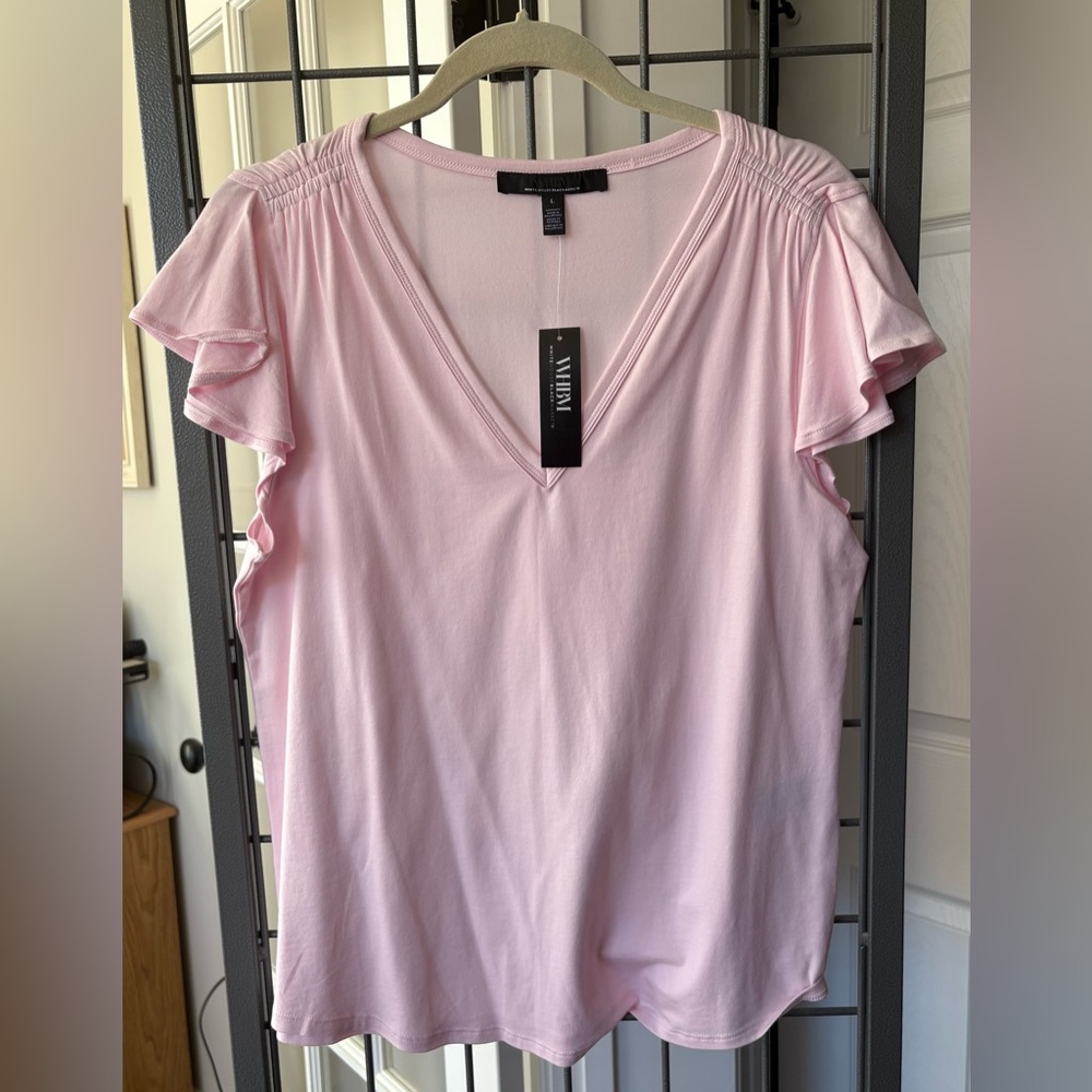 White House Black Market Light Pink Flutter Sleeve Tee